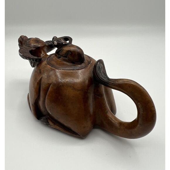 Hand Carved Chinese Brown Stained Soapstone Water Buffalo Lidded Creamer - Picture 7 of 14